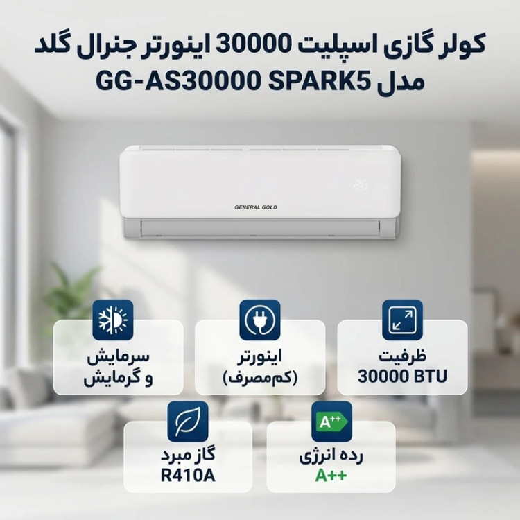 کولر گازی جنرال گلد 30000 اینورتر اسپارک مدل GG-AS30000 SPARK 5